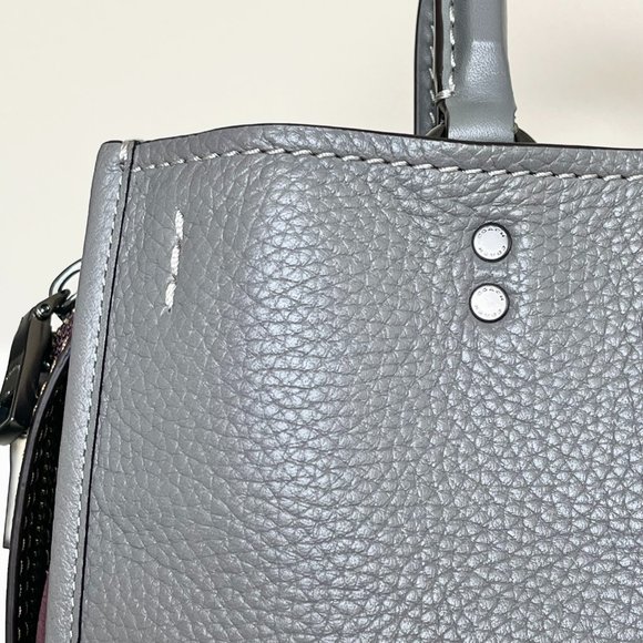 Coach Rogue 25 Grey Purple Colorblock Genuine Pebble Leather Satchels Handbags - Picture 4 of 16
